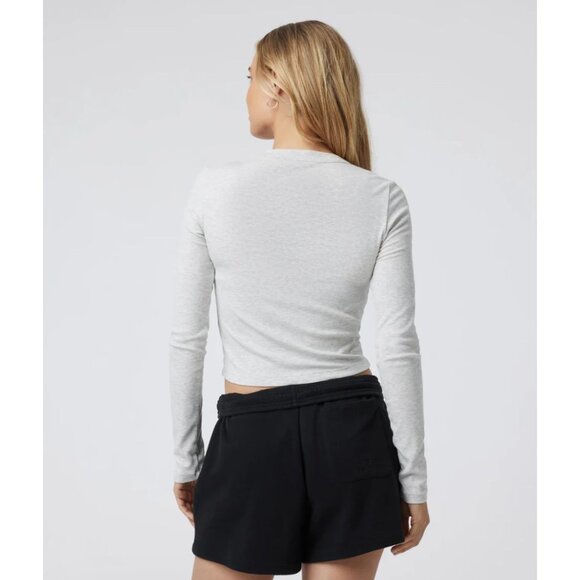 Vuori Long Sleeve Pose Scoop Tee Ribbed in White Heather Gray Size XL - Picture 2 of 8